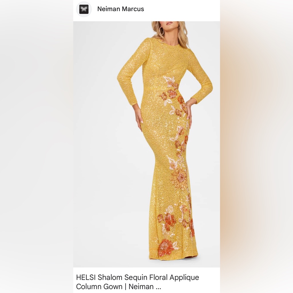 Helsi Shalom Sequin Floral Applique Column Gown In Saffron Formal Wedding Prom